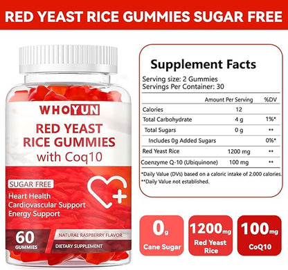 Red Yeast Rice with Coq10 Gummies Sugar Free, Red Yeast Rice Supplement