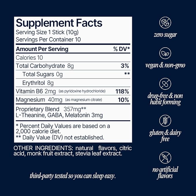 Som Sleep, Calm Sleep Aid Powder Drink Mix, 3mg Melatonin, Magnesium, Vitamin B6, L-Theanine & GABA – Vegan, Zero Sugar, Keto Friendly – Cherry, 30-Pack