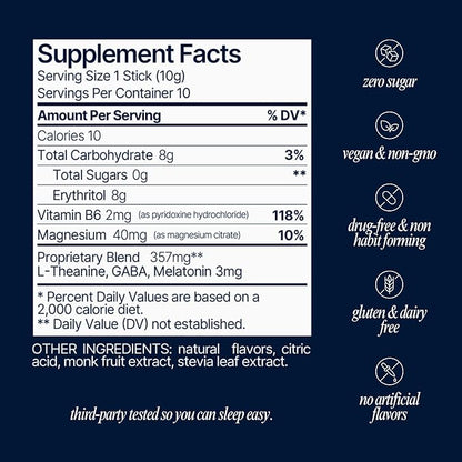 Som Sleep, Calm Sleep Aid Powder Drink Mix, 3mg Melatonin, Magnesium, Vitamin B6, L-Theanine & GABA – Vegan, Zero Sugar, Keto Friendly – Cherry, 30-Pack
