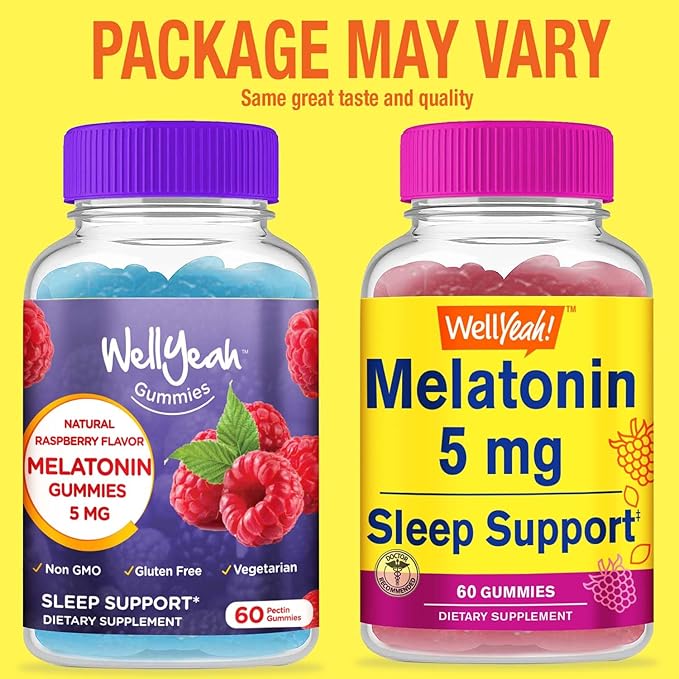 Melatonin Gummies 5 mg - Natural Sourced Flavors - Drug-Free Gummy Supplement - Gluten Free and Gelatin Free, Vegetarian - 60 Gummies