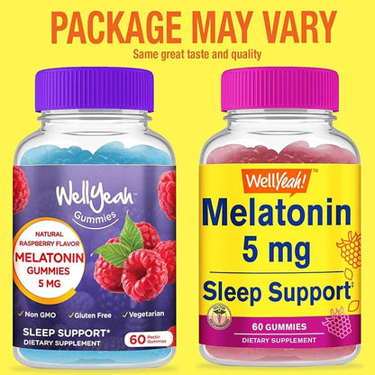 Melatonin Gummies 5 mg - Natural Sourced Flavors - Drug-Free Gummy Supplement - Gluten Free and Gelatin Free, Vegetarian - 60 Gummies