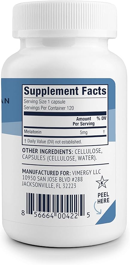 Vimergy Melatonin – Natural Sleep Aid – Sleep Supplement – Helps You Fall Asleep Faster & Stay Asleep Longer - Non-GMO, Gluten-Free, Kosher, Soy-Free, Vegan, Paleo (120 Counts)