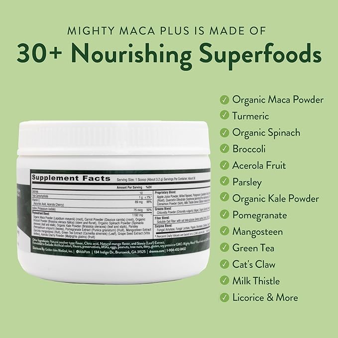 MMP (Mighty Maca Plus) Mango - Organic Maca Root Superfoods Greens Drink Powder, Delicious Sugar-Free Mango Flavor, All-Natural, Alkaline & Vegan (30 Servings)