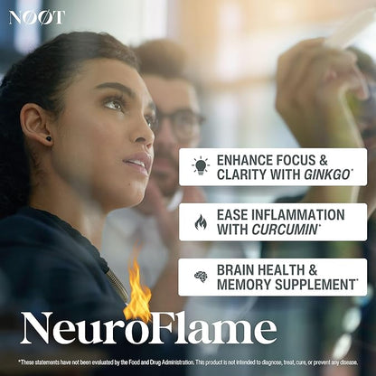 Neuro Flame - Ginkgo Biloba Supplement with Curcumin - Brain Supplements for Memory and Focus - 60 Capsules / 1 Month Supply
