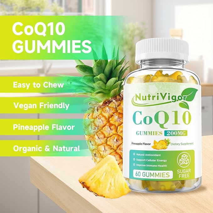 CoQ10 Gummies, Coenzyme Q10 Supplement 200 mg, High Absorption CoQ10 Supplement for Cellular Energy and Immune Health, Vegan, Gluten Free, Pineapple Flavor, 120 Count