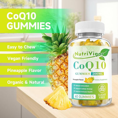 CoQ10 Gummies, Coenzyme Q10 Supplement 200 mg, High Absorption CoQ10 Supplement for Cellular Energy and Immune Health, Vegan, Gluten Free, Pineapple Flavor, 120 Count