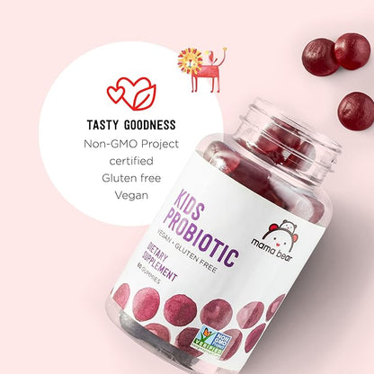 Amazon Brand - Mama Bear Vegan Probiotic, Berry, 60 Gummies, 1 Billion CFU per Gummy (Pack of 2)
