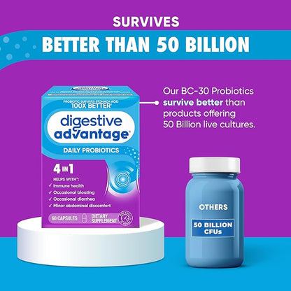 Digestive Advantage Probiotics for Digestive Health, Daily Probiotics for Women & Men, Supports Gut Health, Occasional Bloating & Diarrhea, Minor Abdominal Discomfort, & Immune Support, 60ct Capsules