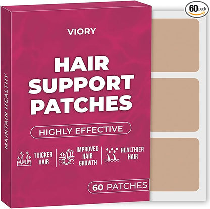VIORY Hair Support Patches (Pack of 60) - 100% Natural Hair Patch for Women and Men - with Zinc & Glutamine - Enhanced Formula