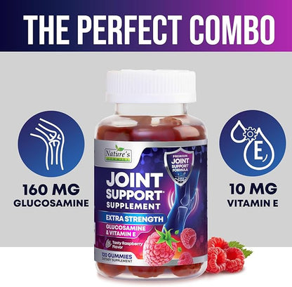 Joint Support Supplement - Extra Strength Glucosamine Gummy Supports Joints Health & Flexibility for Back, Knees, Hands - Natural Vitamin E Immune Support - Best Gummies for Women & Men - 120 Gummies
