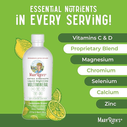 MaryRuth's Extra Strength Nighttime Liquid Multimineral | Sugar Free | Calm Magnesium Citrate | NO Melatonin | Calcium Magnesium Zinc | Muscle Relaxation | Lemonade Flavor | Vegan | 32 Servings