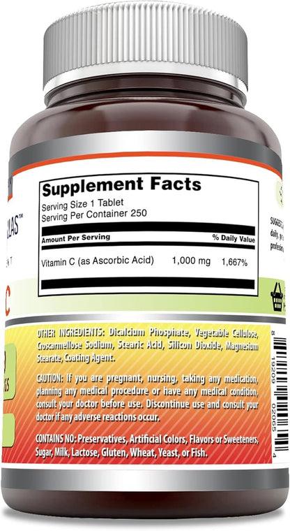 Amazing Formulas Vitamin C 1000 Mg 250 Tablets Supplement | Non-GMO | Gluten Free | Made in USA