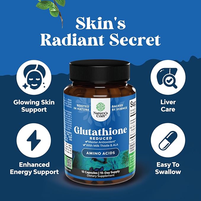 Reduced Glutathione Supplement with Milk Thistle - 500mg Per Serving Plus Alpha Lipoic Acid and Silymarin Milk Thistle Complex for Liver Support Skin Complexion and Immune Support (15 Servings)