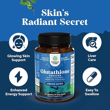 Reduced Glutathione Supplement with Milk Thistle - 500mg Per Serving Plus Alpha Lipoic Acid and Silymarin Milk Thistle Complex for Liver Support Skin Complexion and Immune Support (15 Servings)