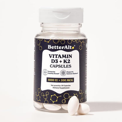 Vitamin D3 + K2 Capsules | 5000 IU Vitamin D3, 200 mcg Vitamin K2 | Helps Promote Bone Strength | 1-Month Dietary Supplement