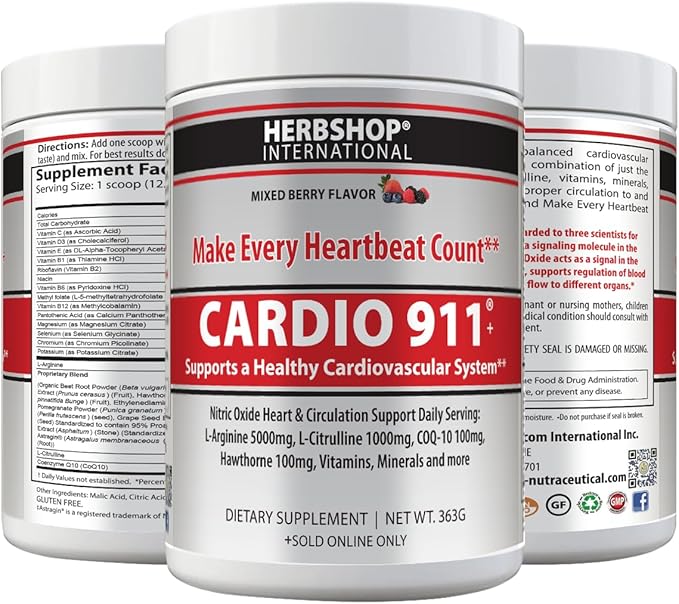 Drink Mix, Mixed Berry, L-Arginine 5000mg, L-Citrulline 1000mg, Vitamins B12, C, D3, Beet Root, 30 Servings, Nitric Oxide Support, Cardiovascular, & Energy Support Supplement