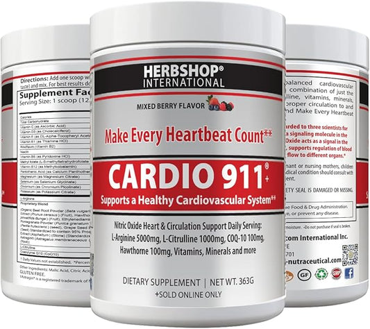 Drink Mix, Mixed Berry, L-Arginine 5000mg, L-Citrulline 1000mg, Vitamins B12, C, D3, Beet Root, 30 Servings, Nitric Oxide Support, Cardiovascular, & Energy Support Supplement