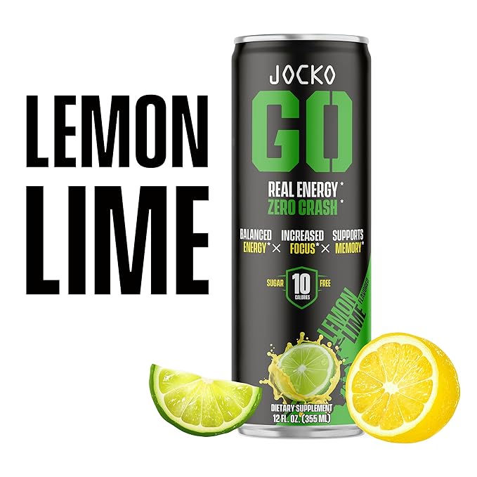 Jocko GO Energy Drink - KETO, Vitamin B12, Vitamin B6, Electrolytes, L Theanine, Magnesium- Energy Boost, Sugar Free Nootropic Monk Fruit Blend - 12 Pack (Lemon Lime)