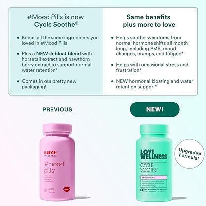 Love Wellness Cycle Soothe Supplement | Promotes a Happy Mood | Helps with PMS Hormones, Stress Relief, & Improves Mood | 60 Capsules