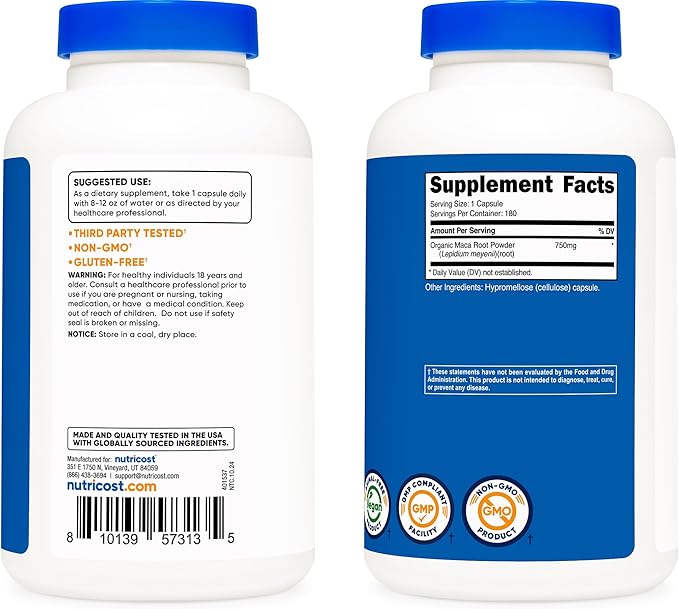 Nutricost Maca Root Capsules (Lepidium meyenii) 750mg, 180 Capsules, 180 Servings