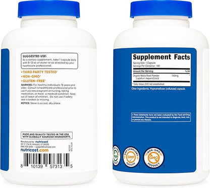 Nutricost Maca Root Capsules (Lepidium meyenii) 750mg, 180 Capsules, 180 Servings