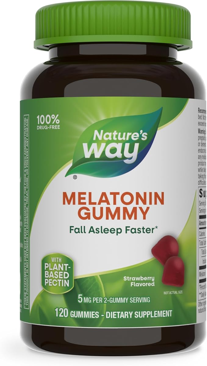 Nature's Way Melatonin Gummies, Supports Restful Sleep for Adults*, Fall Asleep Faster*, Strawberry Flavored, 5 mg per 2-Gummy Serving, 120 Count