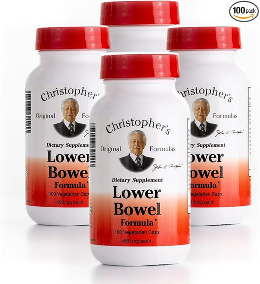Christopher's Original Formulas Lower Bowel Cleanse Formula Capsules - Herbal Laxative Colon Cleanse and Gut Cleanse 100 ct. - Pack of 4