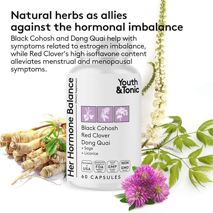 Hormone Balance for Women PMS & Menopause Relief Support Pills | Ease Female all Stages Hormonal Imbalance w Natural Herbal Supplements | Black Cohosh Red Clover Dong Quai Soy Isoflavones Complex