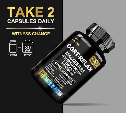 Super Calm Cortisol Supplement with Magnesium Glycinate, Ashwagandha, L-Theanine, Phosphatidylserine, Ginkgo Biloba & Lions Mane for Calm, Focus, Mental Clarity, Relaxation, Sleep, Energy