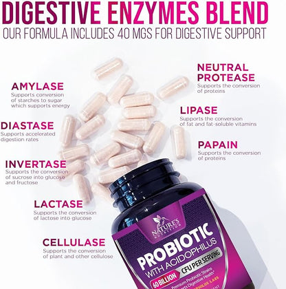 Probiotics 60 Billion CFU per Serving - 10 Strains + Prebiotics - Immune, Digestive & Gut Health Support, Supports Occasional Constipation, Gas & Bloating for Women & Men, Shelf Stable - 60 Capsules