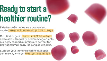 Organic Elderberry Gummies with Zinc and Vitamin C | Immune Boosting Sambucus Elderberry Rich in Antioxidants | Plant Based, Gluten Free, 60 Vegan Gummies