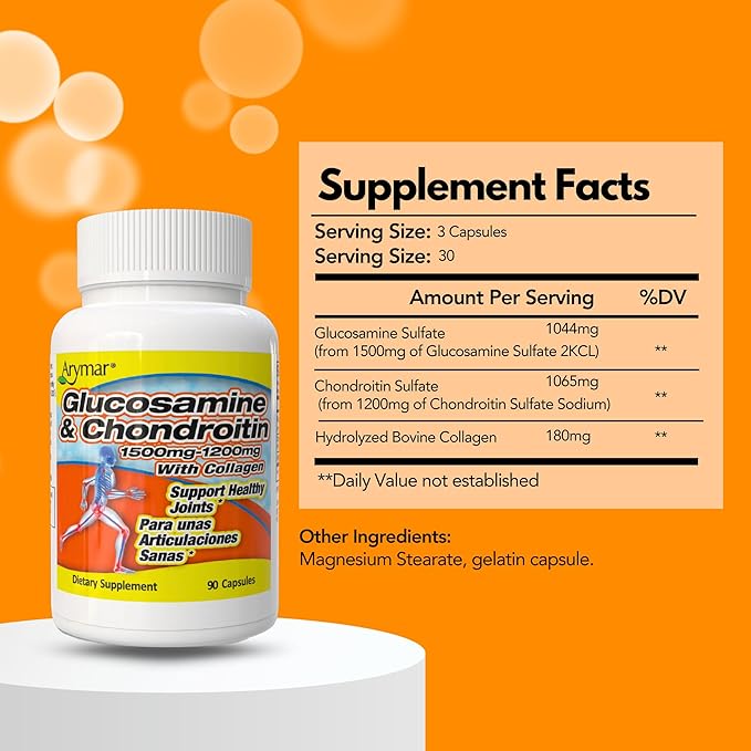 ARYMAR Glucosamine & Chondroitin with Collagen, Supports Joint Health (90 Capsules/Pack of 1)