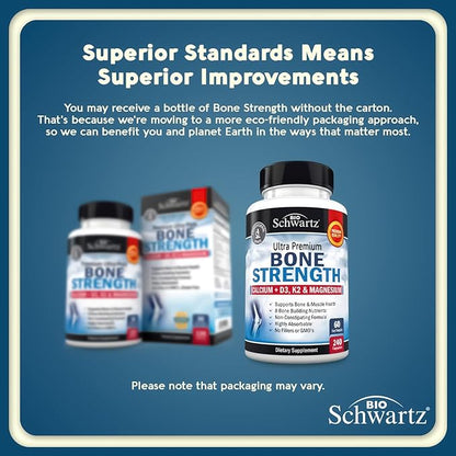 High Absorption Bone Strength Supplement - Gentle Non-Constipating Bone Health Supplement for Women & Men with 9-in-1 Complex with Calcium Magnesium Zinc D3 K2 & More - 3rd Party Tested - 2 Months