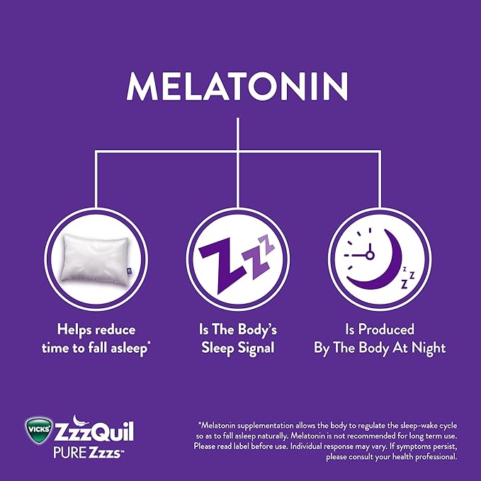 ZzzQuil Pure Zzzs, Melatonin Sleep Aid Gummies with Lavender, Valerian Root and Chamomile, Natural Wildberry Vanilla Flavor, Non-Habit Forming, Drug-Free, 48 Count (Pack of 3)