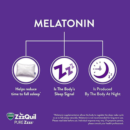 ZzzQuil Pure Zzzs, Melatonin Sleep Aid Gummies with Lavender, Valerian Root and Chamomile, Natural Wildberry Vanilla Flavor, Non-Habit Forming, Drug-Free, 48 Count (Pack of 3)