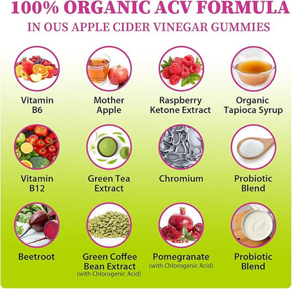 Apple Cider Vinegar Gummies, Keto ACV Gummies for Women and Men, Apple Cider Vinegar Supplement with Green Tea Extract, Probiotic for Detox Cleanse, Metabolism, Energy & Digestive Health, 120 Counts