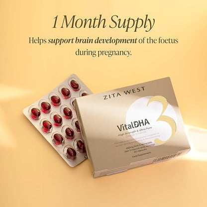 Vital DHA – Prenatal DHA and EPA with Zinc for Fertility, Pregnancy, and Breastfeeding – Omega 3 for Brain Development – 60 Capsules (1 Month Supply)