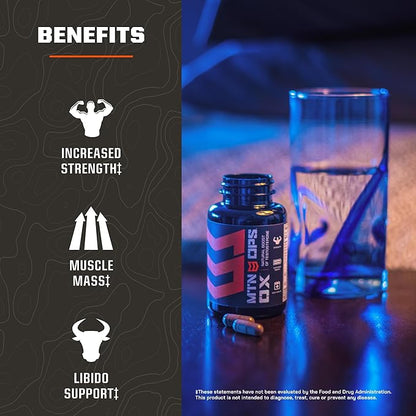 MTN OPS Ox Testosterone Booster, Testosterone Supplement for Men Blend with Tribulus Terrestris & Adrenal Support Blend with Maca Root Capsules, 30 Servings