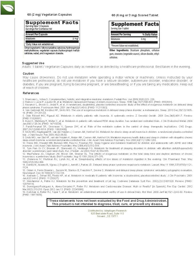 Melatonin Sustained Release 6 mg | Time Release + Extra Strength Sleep Aid | 60 Scored Tables | By Adaptogen Research Pharmaceutical Grade