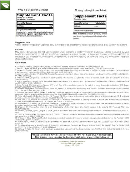 Melatonin Sustained Release 6 mg | Time Release + Extra Strength Sleep Aid | 60 Scored Tables | By Adaptogen Research Pharmaceutical Grade