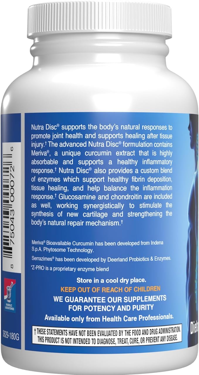 Nutra Disc & Joint Support Supplement - Clinically Formulated Restorative Cartilage Ligament and Tendon Supplement with Meriva Curcumin Enzymes Glucosamine and Chondroitin for Adults (180)