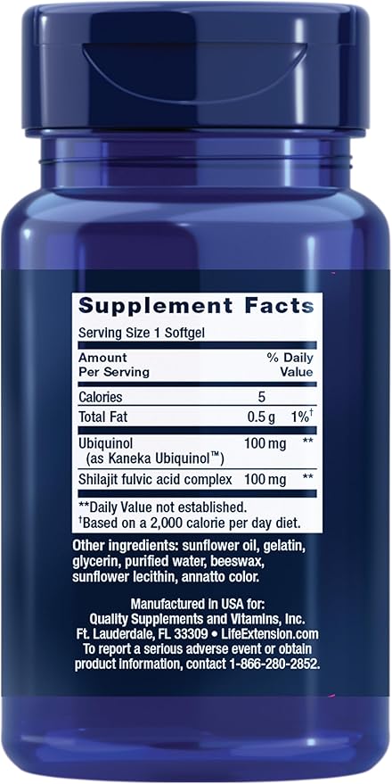 Life Extension Super Ubiquinol CoQ10 with Enhanced Mitochondrial Support, ubiquinol CoQ10, shilajit, potent heart health & cellular energy production support, ultra-absorbable, gluten-free, 60 softgel