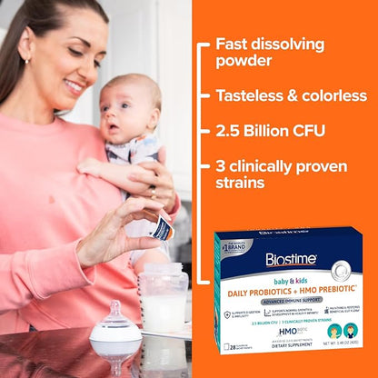 Biostime Baby Probiotic for Kids with HMO & Prebiotic Fiber | Kids Immune Support | Constipation Relief and Digestion Support Probiotics for Kids, Toddlers and Infants - 28 Powder Packets