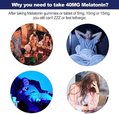 Melatonin 40 mg for Adults - Fast Dissolve & Chewable Sublingual Sleep Supplement - Extra Strength Melatonin with Vitamin D3 & MSM, Selenium for Health Rest Cycle, Deep Zzzs, Sugar-Free, 180 Servings