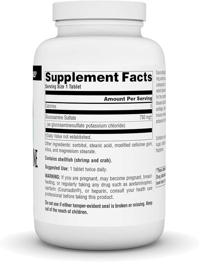 Source Naturals Glucosamine Sulfate, Sodium-Free 750 mg for Joint Support - 240 Tablets