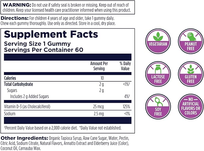 KAL Vitamin D-Rex - Vitamin D Gummies for Kids - Kids Vitamin D3 - Peach, Mango, and Strawberry Flavors - Immune, Heart, Bone & Oral Support - Vegetarian, Gluten Free - 60 Servings, 60 Gummies