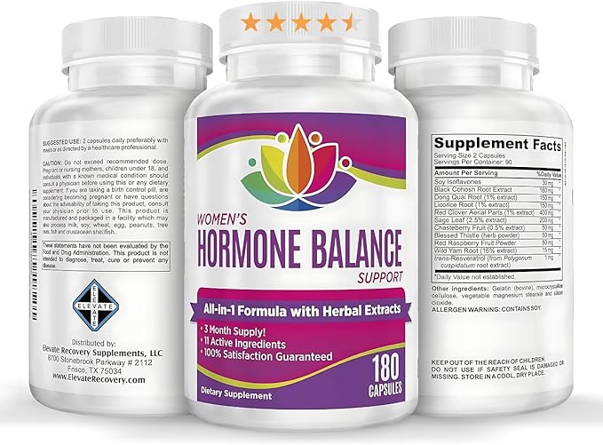 3-Month Women's Hormone Health Support Supplement | All-in-1 Formula for Women | Perfect Blend of 11 Herbs/Extracts | Female Hormonal Balance Complex Pills | Bulk Savings 90-Day Supply | 180 Capsules