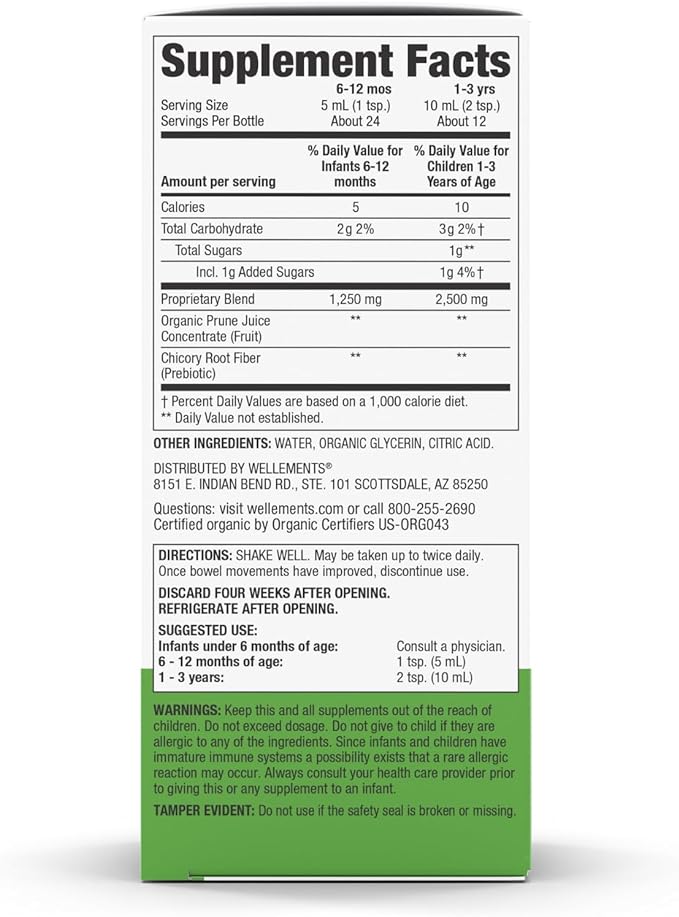 wellements Organic Baby Constipation Support Relieves Occasional Constipation for Infants & Toddlers, No Harsh Laxatives, USDA Certified Organic, 4 Fl Oz (Pack of 2), 6 Months +