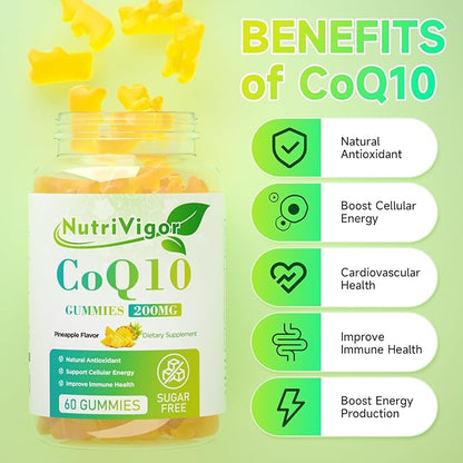CoQ10 Gummies, Coenzyme Q10 Supplement 200 mg, High Absorption CoQ10 Supplement for Cellular Energy and Immune Health, Vegan, Gluten Free, Pineapple Flavor, 120 Count
