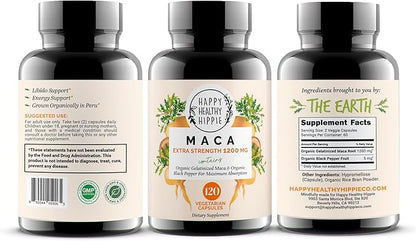 Organic Maca Root Capsules 1200 mg – Libido Booster for Women Fast Acting & Potent | Aphrodisiac Supplement | Energy Pills from Peru | Includes Black Pepper for High Absorption | Vegan, 120 Ct